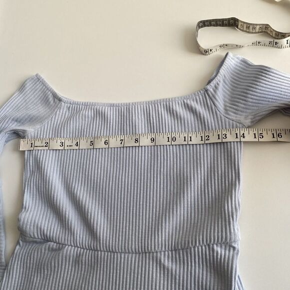 NBD Revolve Seduire Mini Light Blue Dress Off The Shoulder Ribbed Size Small - Picture 12 of 16